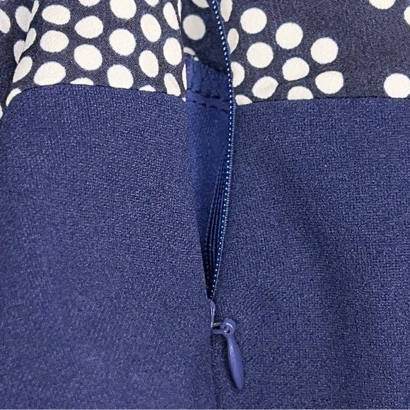 Size 6 Blue White Long Sleeve Dress Dot Print Bow Neckline Accent Zip Closure - Picture 14 of 16
